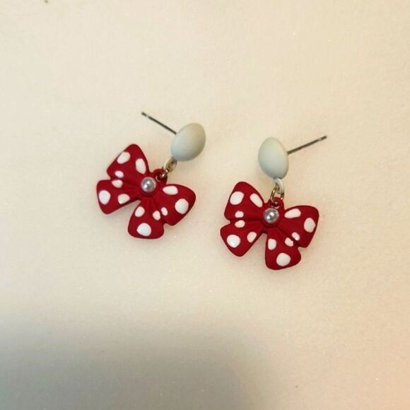 Jewelry - Red Polka Dot Bow Earrings M Mouse free shipping
